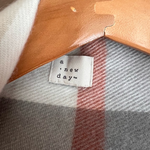 a new day Women's Plaid Cape in Gray, White, and Orange with arm holes - Picture 4 of 4